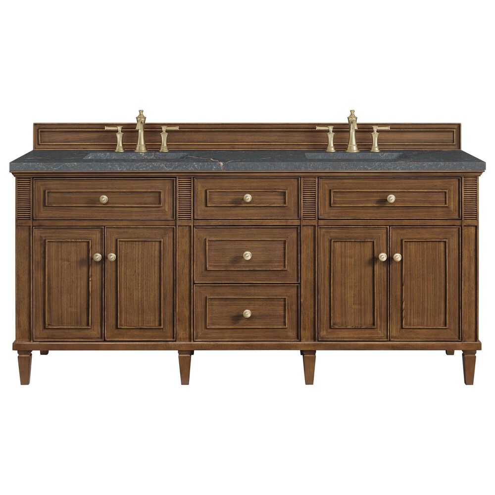 James Martin Vanities Lorelai 72"Double Vanity in Mid-Century Walnut with 3 cm Parisien Bleu Quartz Top, , large