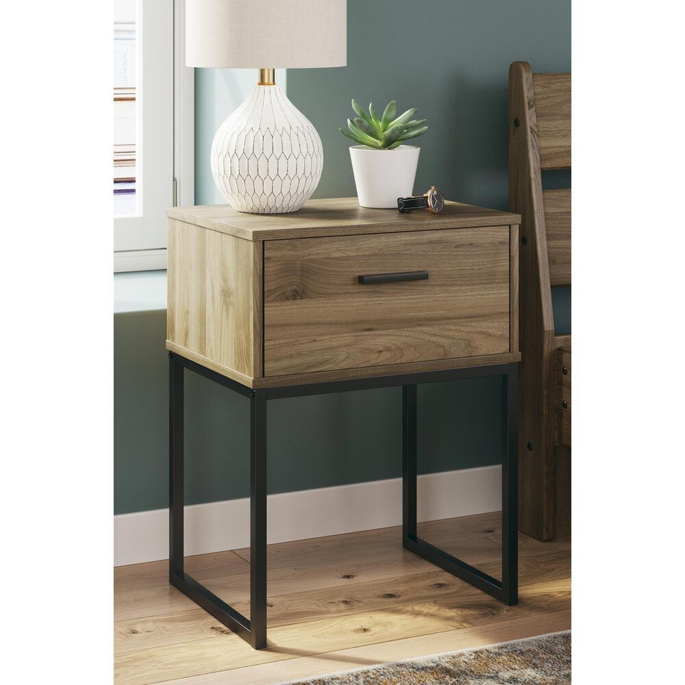 Ashley Deanlow 1-Drawer Nightstand in Honey Brown and Dark Pewter, , large