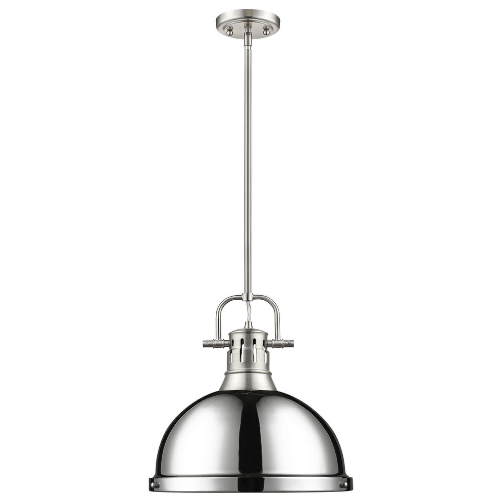 Golden Lighting Duncan 1-Light Pendant with Rod and Chrome Shade in Pewter, , large