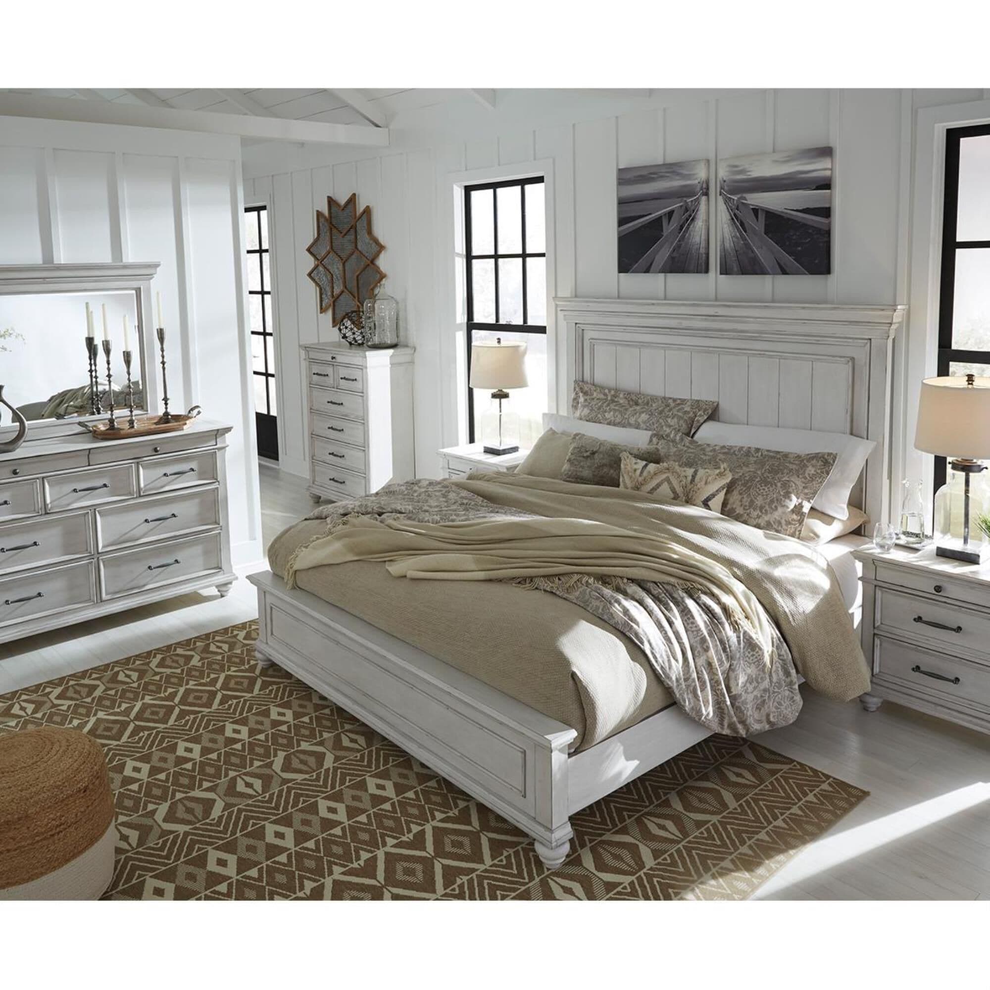 Ashley Kanwyn King Panel Bed in Distressed Whitewash