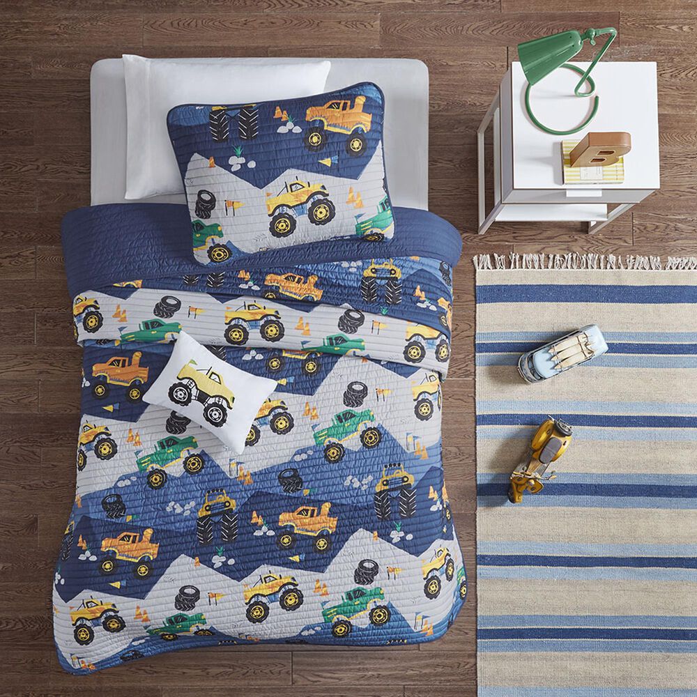 Hampton Park Nash 4-Piece Full/Queen Reversible Quilt Set in Green, Orange, Blue and Grey, , large