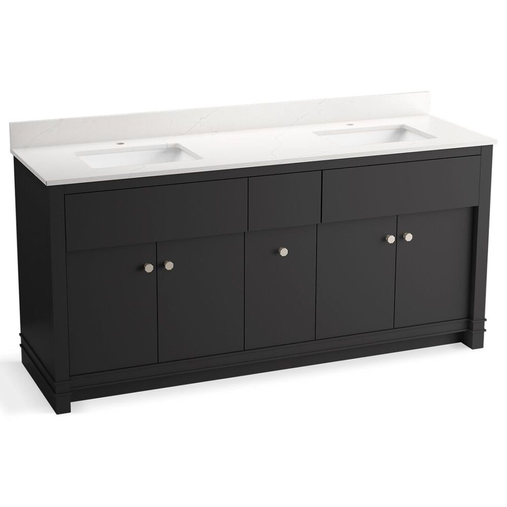 Kohler Alouette 72" Double Bathroom Vanity in Ferrous Grey with 2 cm White Quartz Top and Rectangular Sinks, , large