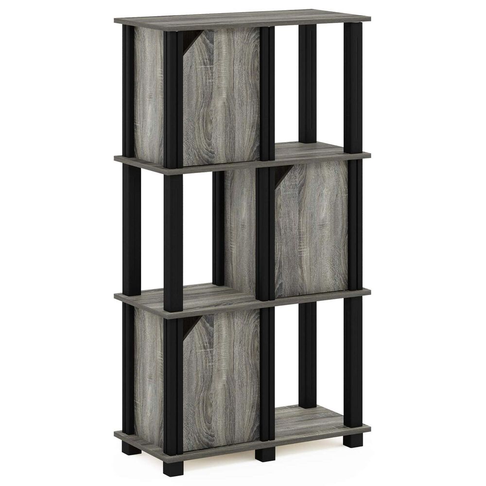 HOMLUX 4-Tier Storage Bookcase with Three Doors in French Oak and Black, , large