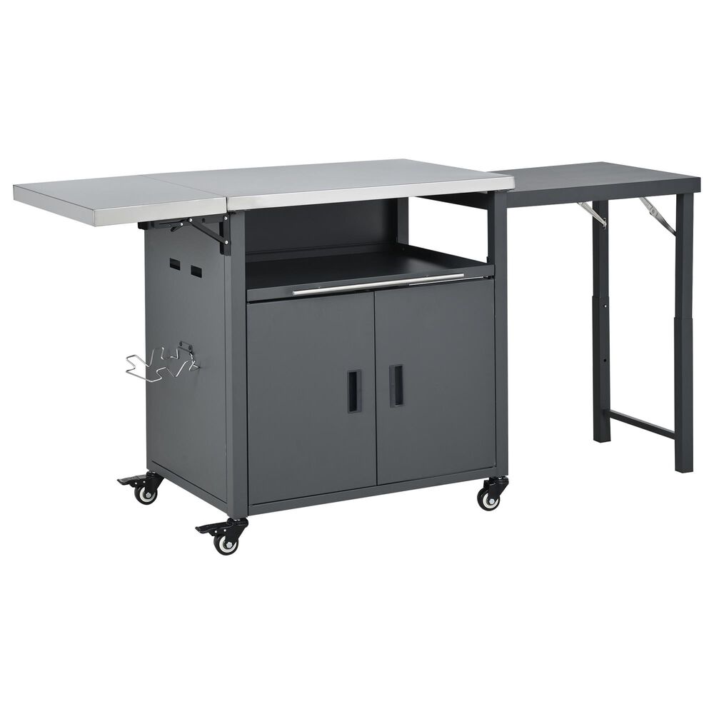 Hearth and Haven Outdoor Kitchen Island Cart with Dual Expandable Stainless Steel Tabletops in Gray, , large