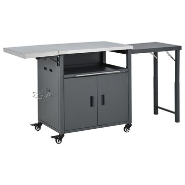 Hearth and Haven Outdoor Kitchen Island Cart with Dual Expandable Stainless Steel Tabletops in Gray, , large