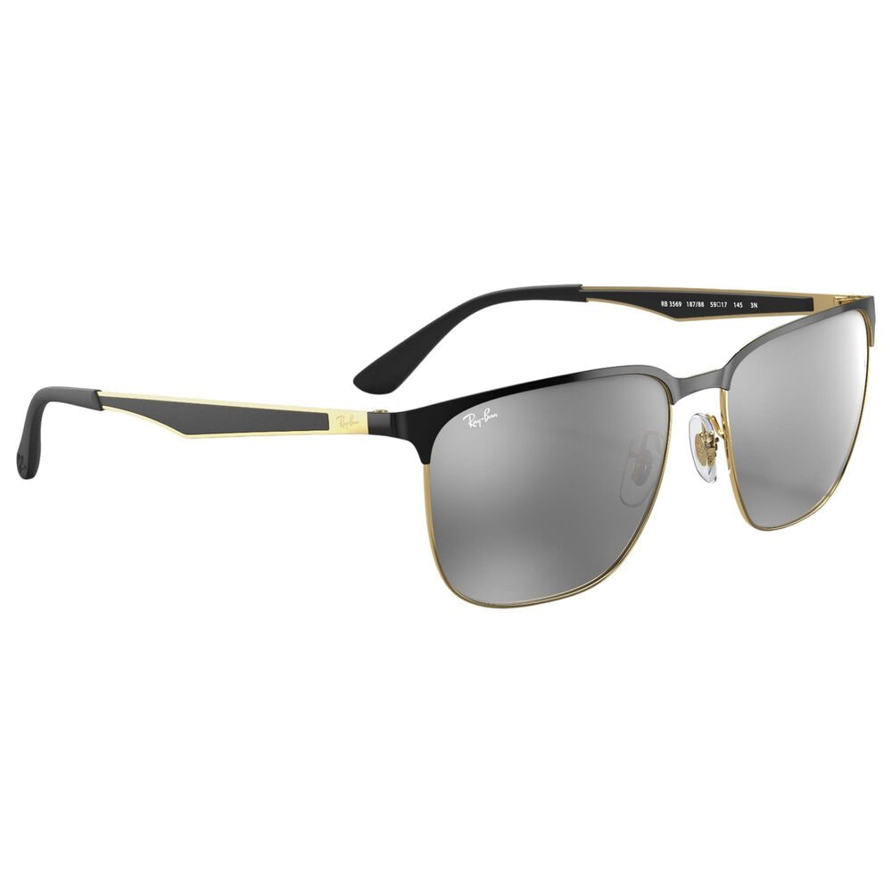 Rayban Glasses Sunglasses with Grey Gradient Mirror Lenses in Polished Black on Gold, , large