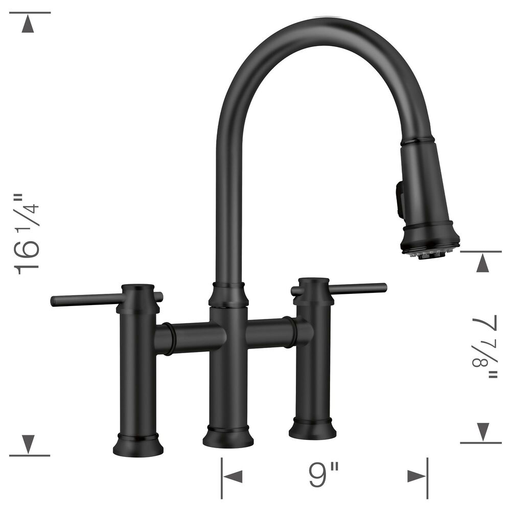 Blanco Empressa Pull-Down Bridge Faucet 1.5 GPM in Matte Black, , large
