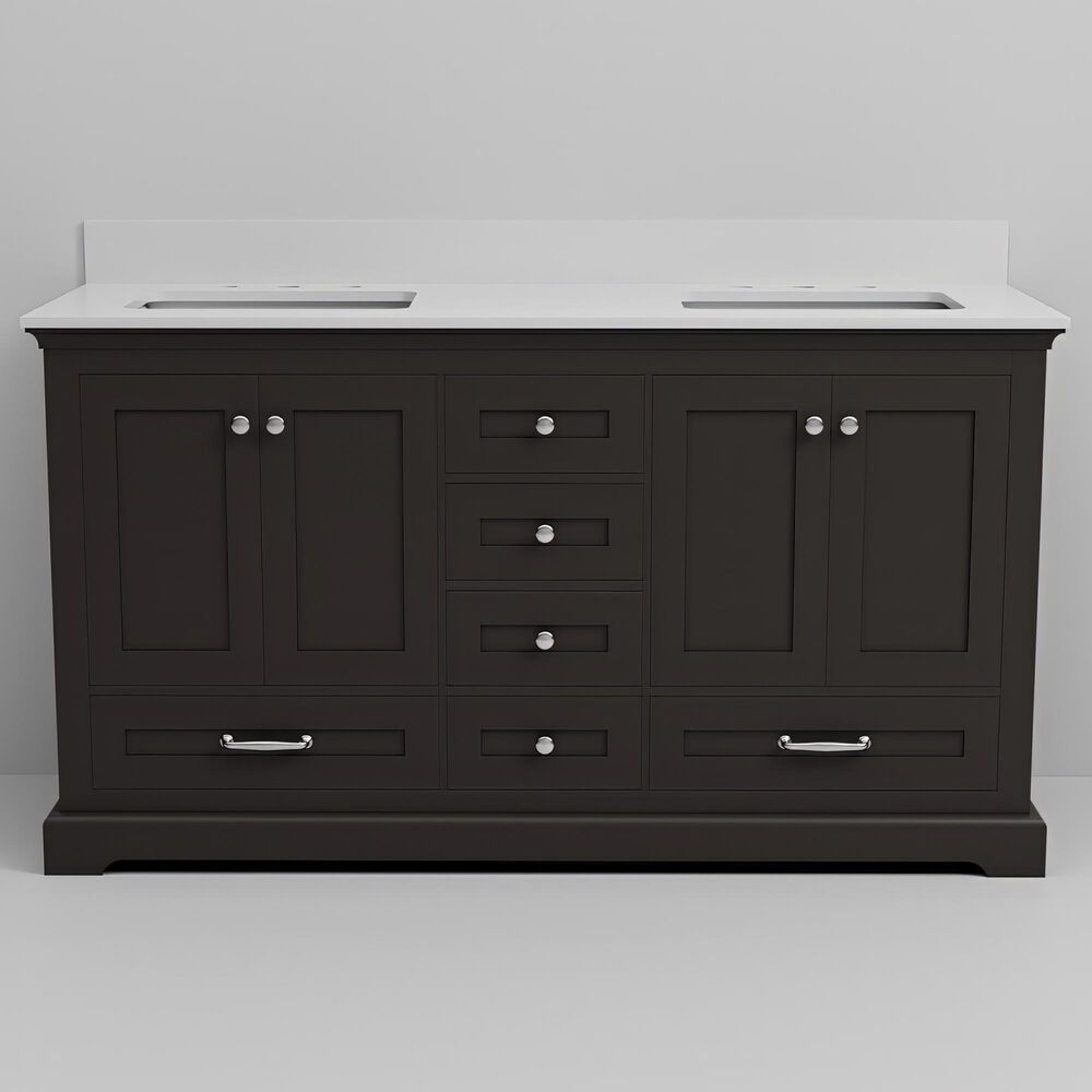 Lexora Home Dukes 60" Double Bathroom Vanity in Espresso with 2 cm White Quartz Top and Rectangular Sinks, , large