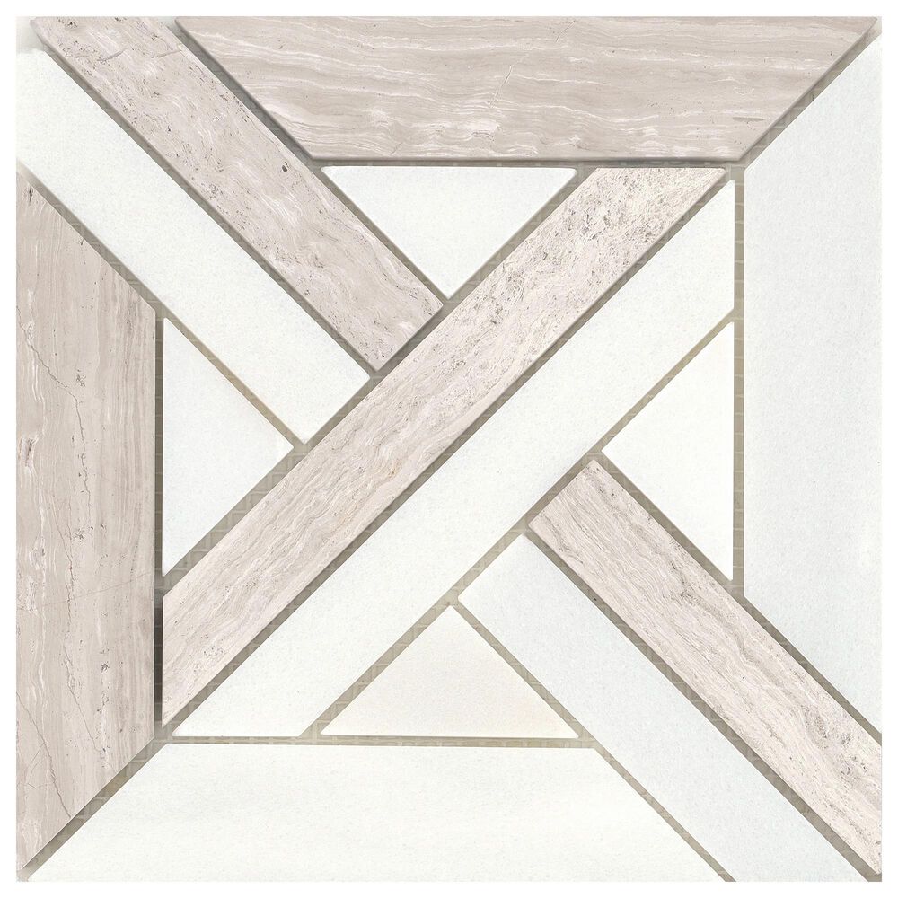 Emser Allure 9" x 9" Castle Cream Natural Stone Mosaic Tile, , large