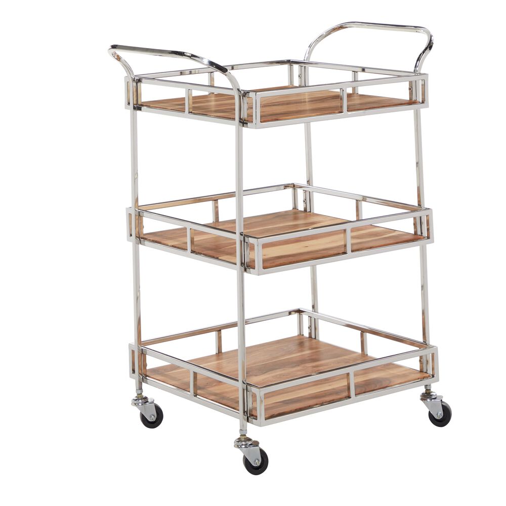 Maple and Jade Contemporary Stainless Steel Bar Cart Multi Colored, , large