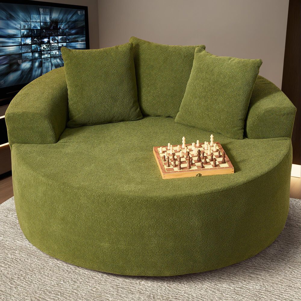HOMLUX 59" Plush Corduroy Round Chair in Green, , large