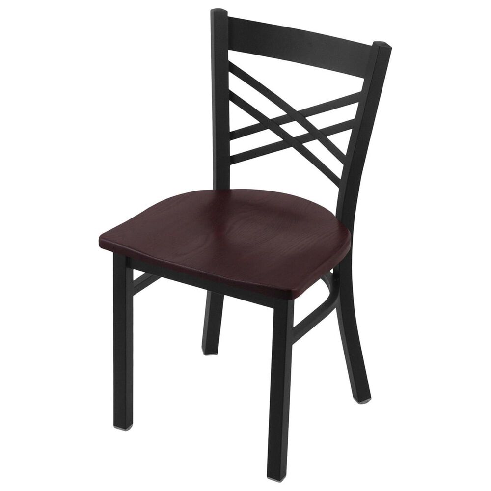 Holland Bar Stool 620 Catalina 18" Chair with Black Wrinkle and Dark Cherry Oak Seat, , large