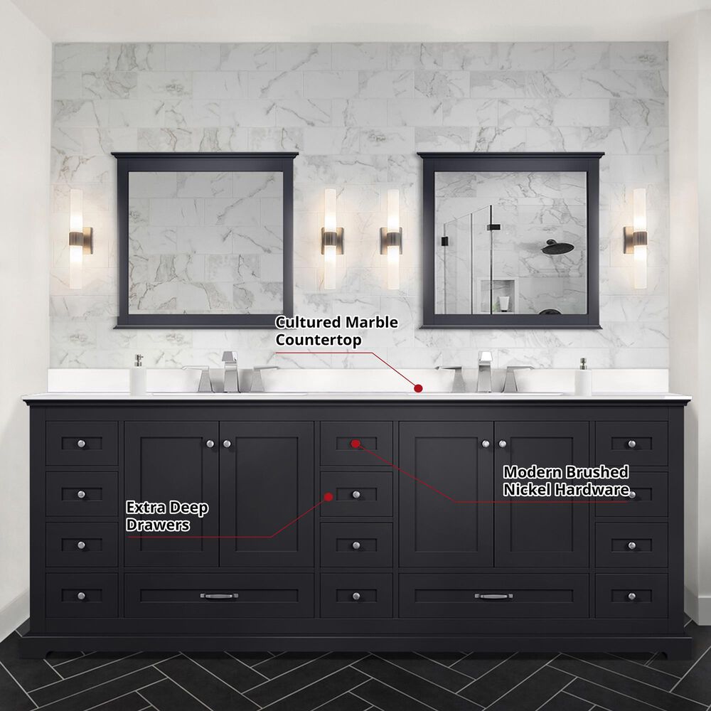 Lexora Home Dukes 84&quot; Double Bathroom Vanity in Espresso with 2 cm White Cultured Marble Top and Rectangular Sinks, , large