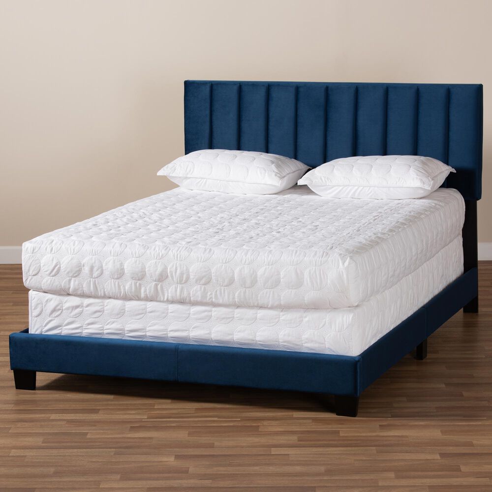 Baxton Studio Clare King Upholstered Panel Bed in Navy Blue, , large