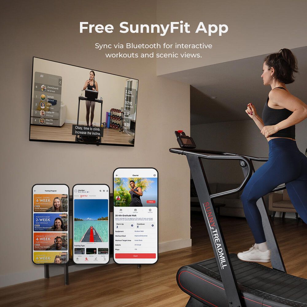 Sunny Health &amp; Fitness Smart Ultra Manual Folding Treadmill in Black and Red, , large