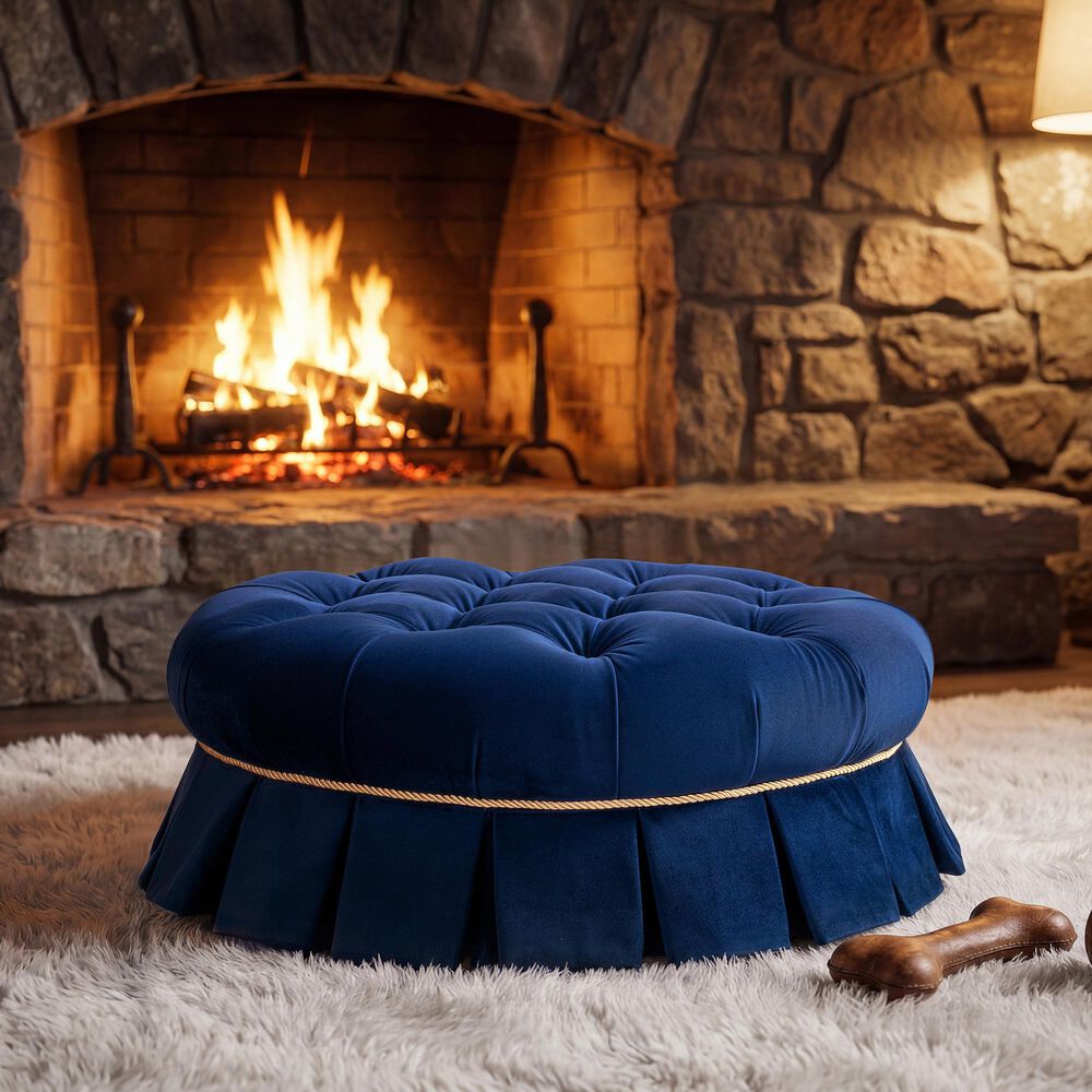 Jennifer Taylor Home Roquefort 24.5" Dog Sofa Bed with Box-Pleated Skirt in Navy Blue, , large