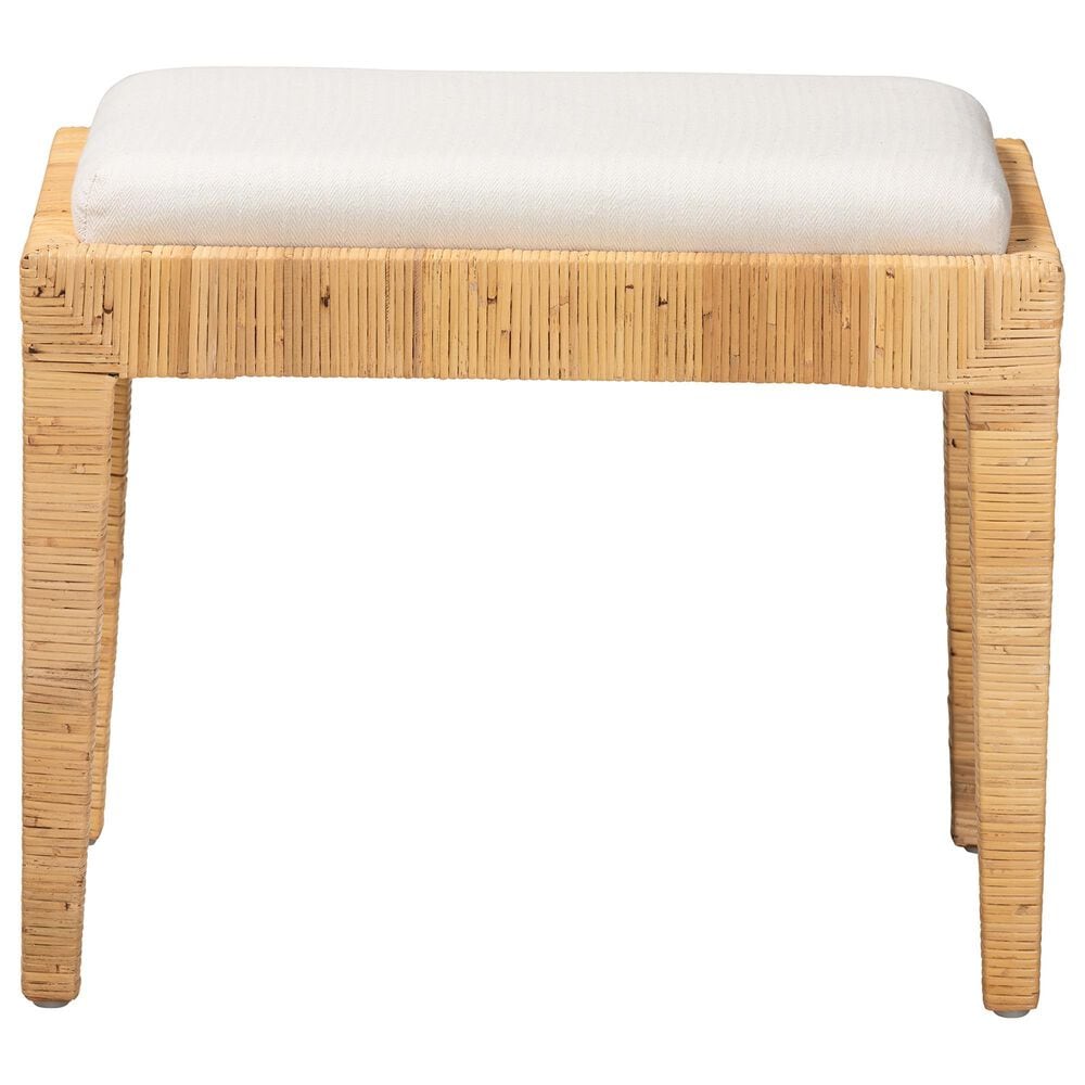 Baxton Studio Sofia Ottoman with Natural Brown Rattan in White, , large