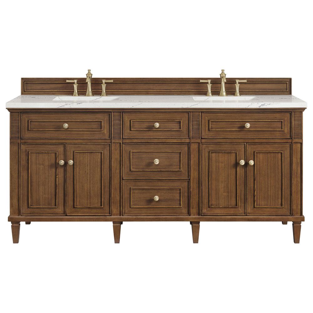 James Martin Vanities Lorelai 72&quot;Double Vanity in Mid-Century Walnut with 3 cm Ethereal Noctis Quartz Top, , large