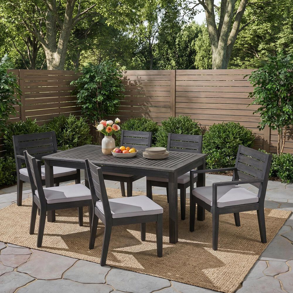 Hearth and Haven 7-Piece Outdoor Expandable Dining Set with Light Grey Cushions in Dark Grey, , large