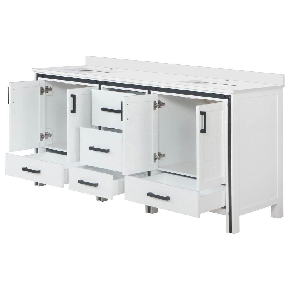 Lexora Home Ziva 72&quot; Double Bathroom Vanity in White with 2 cm White Quartz Top and Rectangular Sinks, , large