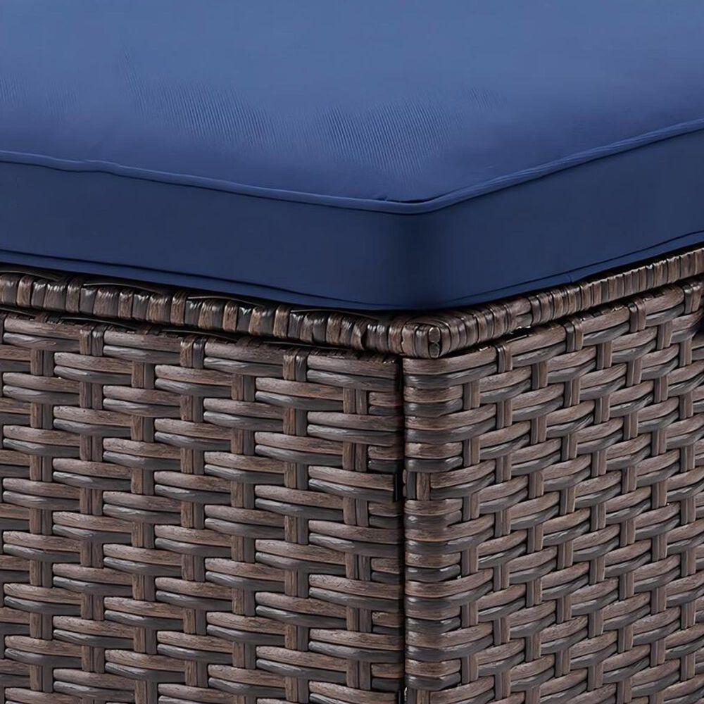 Sunwell Garden 13.8" Ottoman with Navy Cushion in Brown (Set of 2), , large