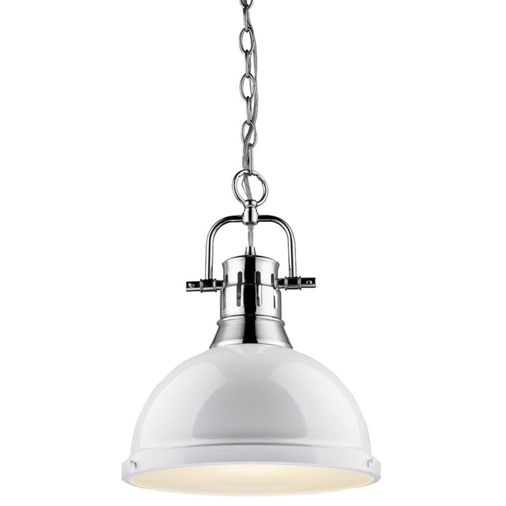 Golden Lighting Duncan 1-Light Pendant with Chain in Chrome with a White Shade, , large