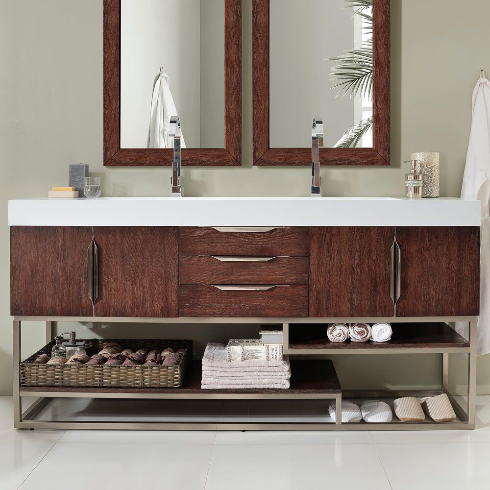 James Martin Columbia 72" Double Bathroom Vanity Cabinet in Coffee Oak and Brushed Nickel, , large