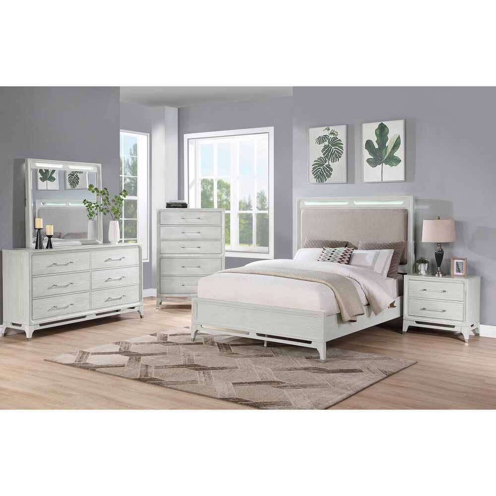 Davis International Solitude 4 Piece Queen Panel Bedroom Set in White Rub Through Finish, , large