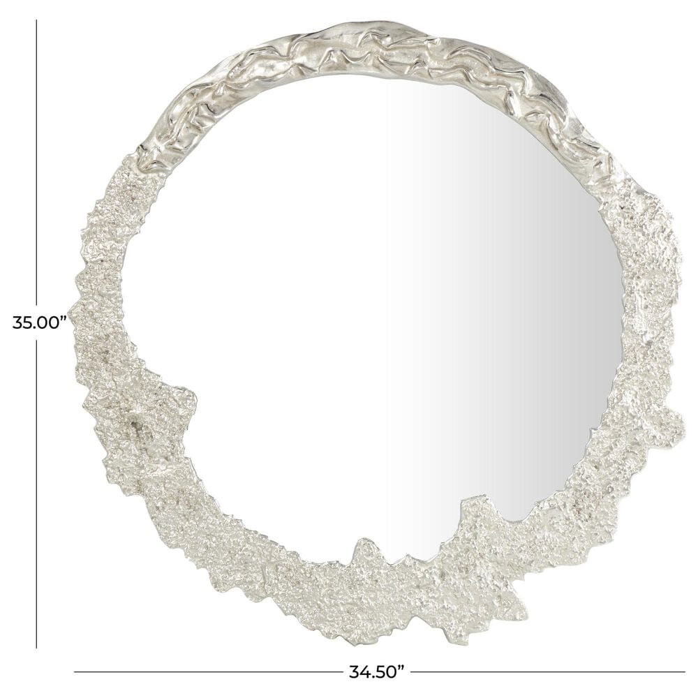 Maple and Jade 35&quot; Round Metal Abstract Wall Mirror in Silver, , large