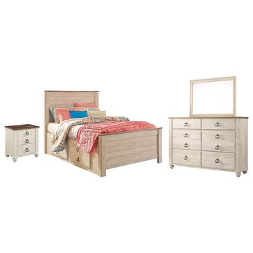 Signature Design by Ashley Willowton 4 Piece Full Storage Bed Set in Whitewash, , large