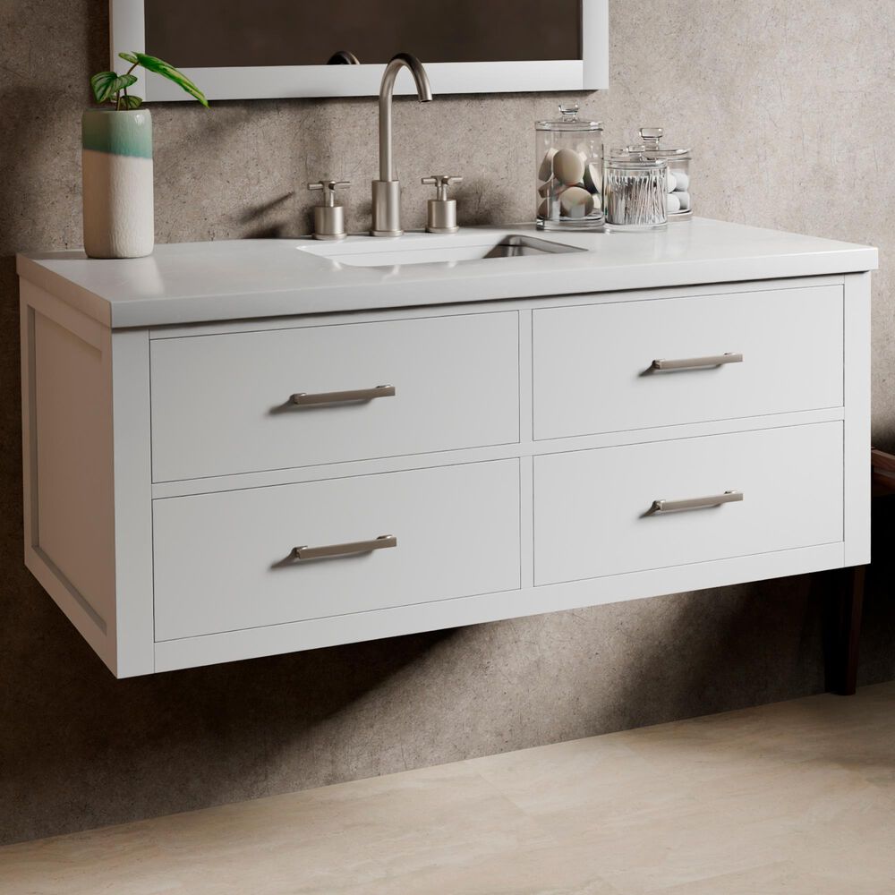 Lexora Home Castor 48" Single Bathroom Vanity in White with 2 cm White Quartz Top and Rectangular Sink, , large