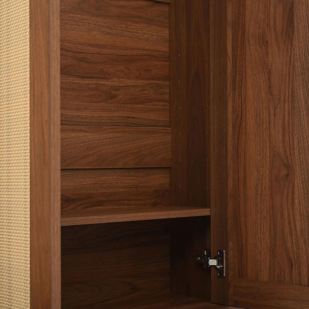 HOMLUX 6-Hook Hall Tree with 2-Rattan Doors in Walnut, , large