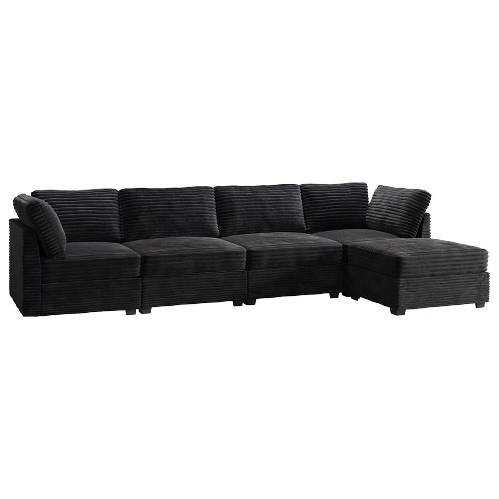 HOMLUX 5-Piece Mod Sectional with Ottoman in Black, , large