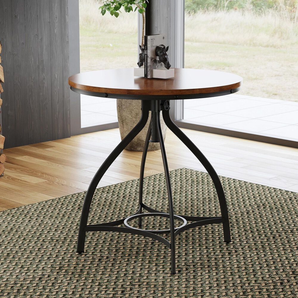 Linon Home Decor Hawkford Adjustable Round Bar Table in Brown and Gunmetal - Table Only, , large