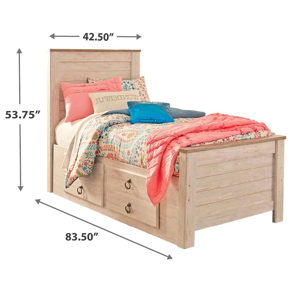 Ashley Willowton Twin Panel Bed with 2 Storage Drawers in Whitewash, , large