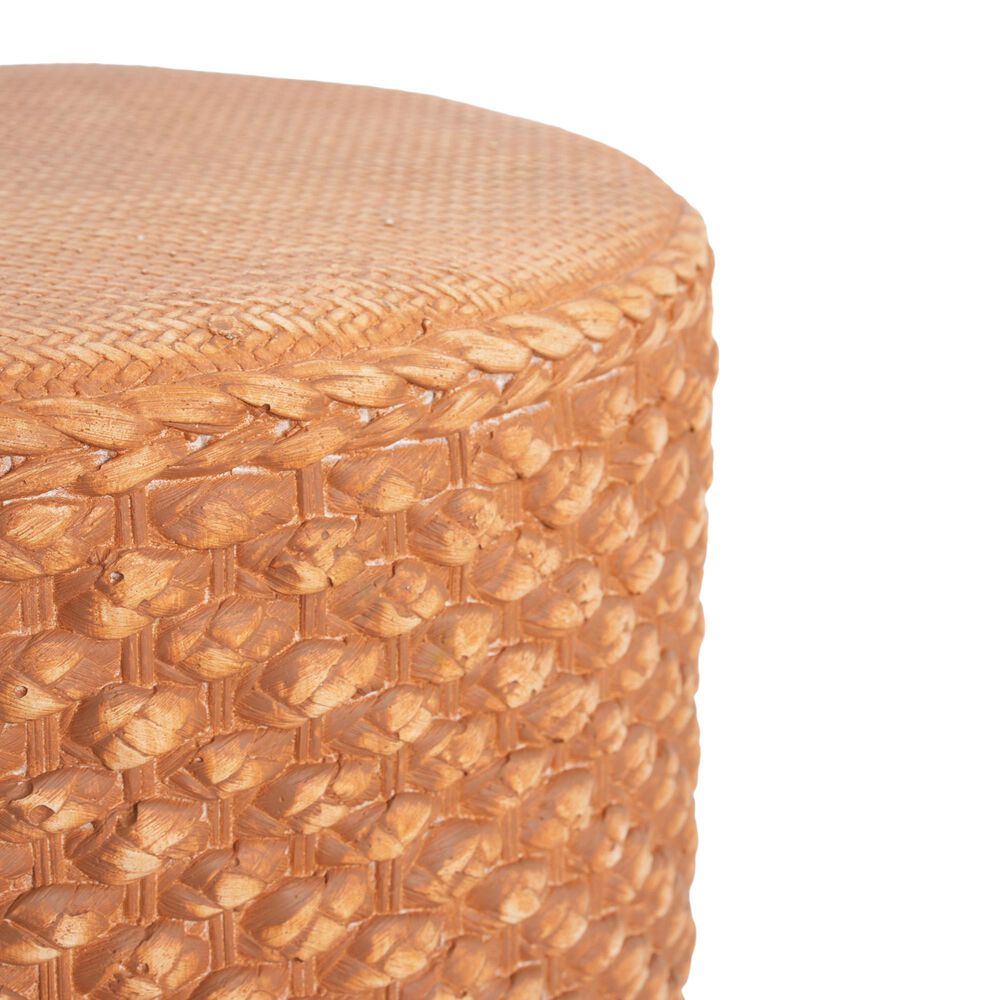 Hearth and Haven Evie Outdoor Round Side Table with Basket Weave Pattern in Brown, , large