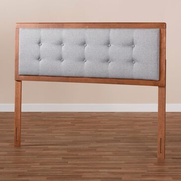 Baxton Studio Sarine Full Upholstered Headboard in Light Gray/Walnut, , large
