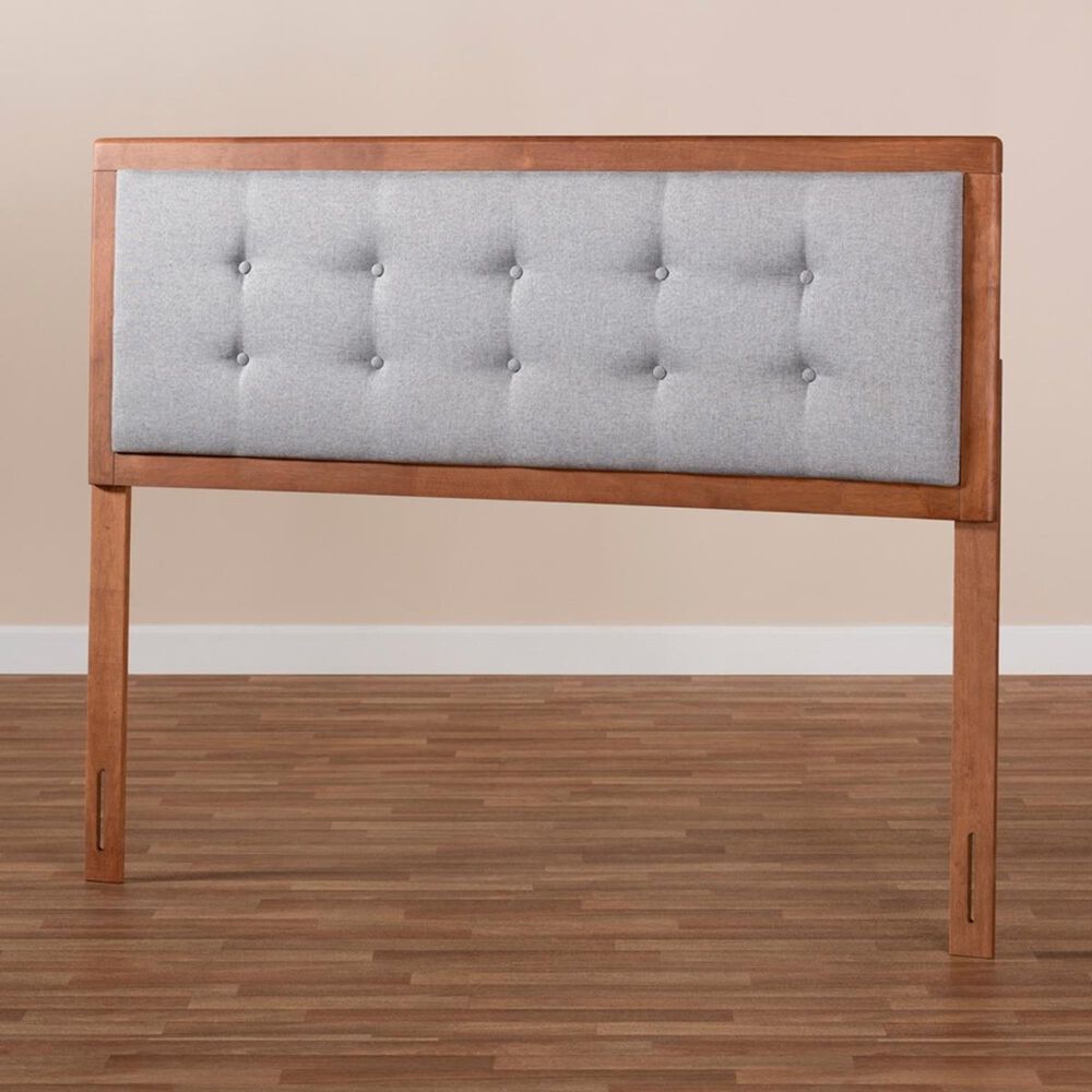 Baxton Studio Sarine Full Upholstered Headboard in Light Gray/Walnut, , large
