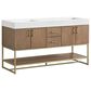 37B Mauri 60" Double Bathroom Vanity with Metal Base in Walnut Drift with High-Profile 4" White Composite Stone Top, , large