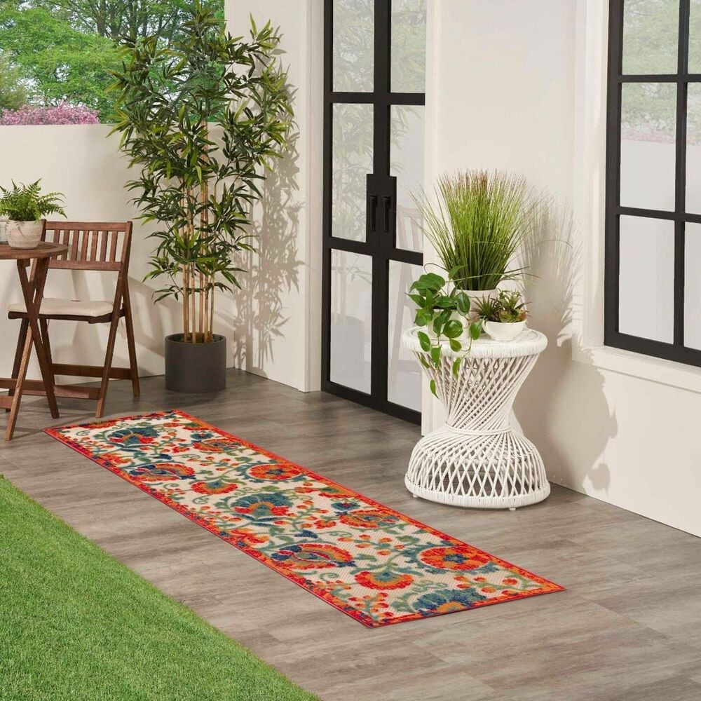 Nourison Aloha 2&#39;3&quot; x 8&#39; Red and Multicolor Indoor/Outdoor Runner, , large