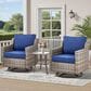 Hearth and Haven 3-Piece Outdoor Wicker Swivel Chair Set with 19" Side Table in Blue, , large