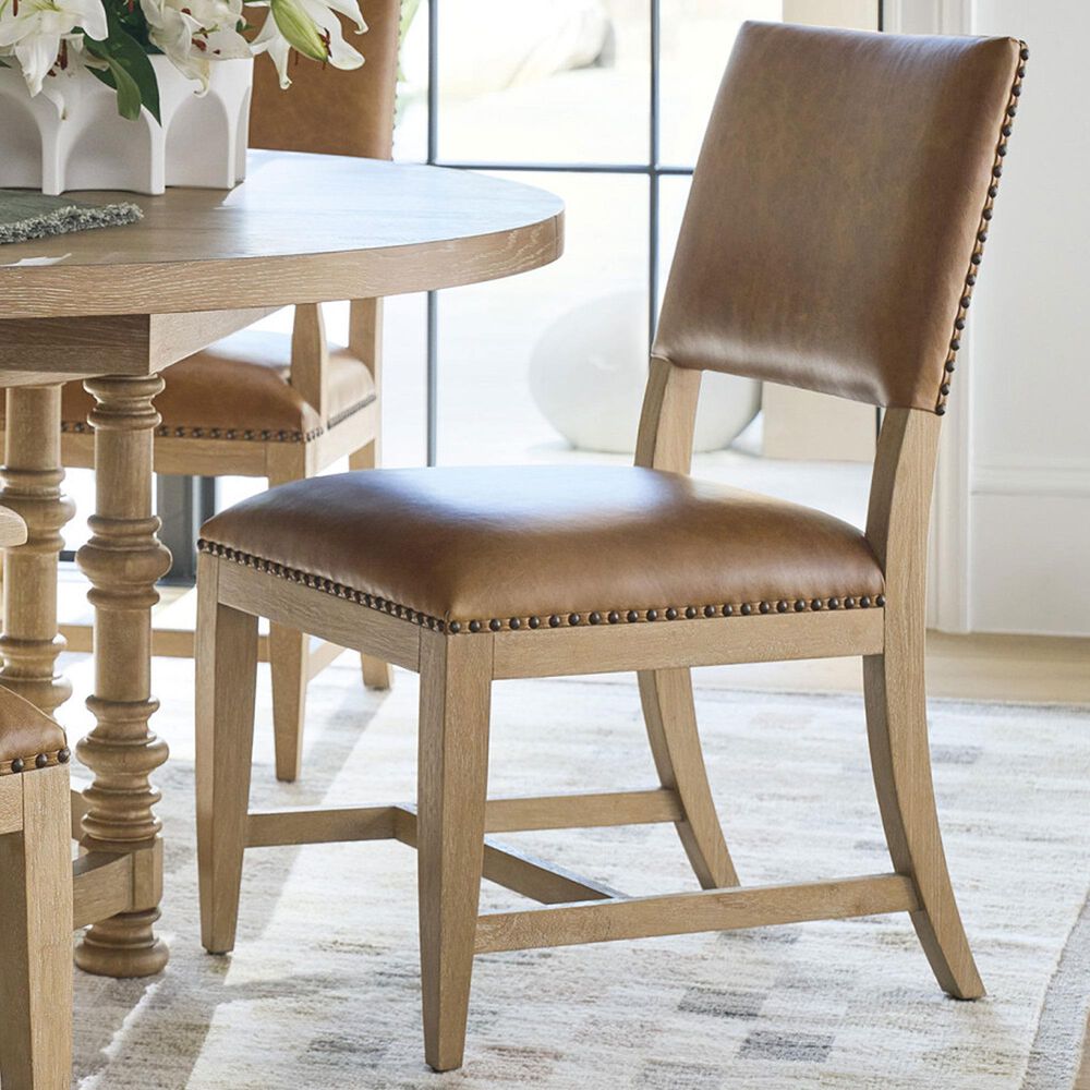 Lexington Home Brands Montecito Colburn Side Chair with Saddleback Cushion in Light Chestnut Leather and Ivory Finish, , large