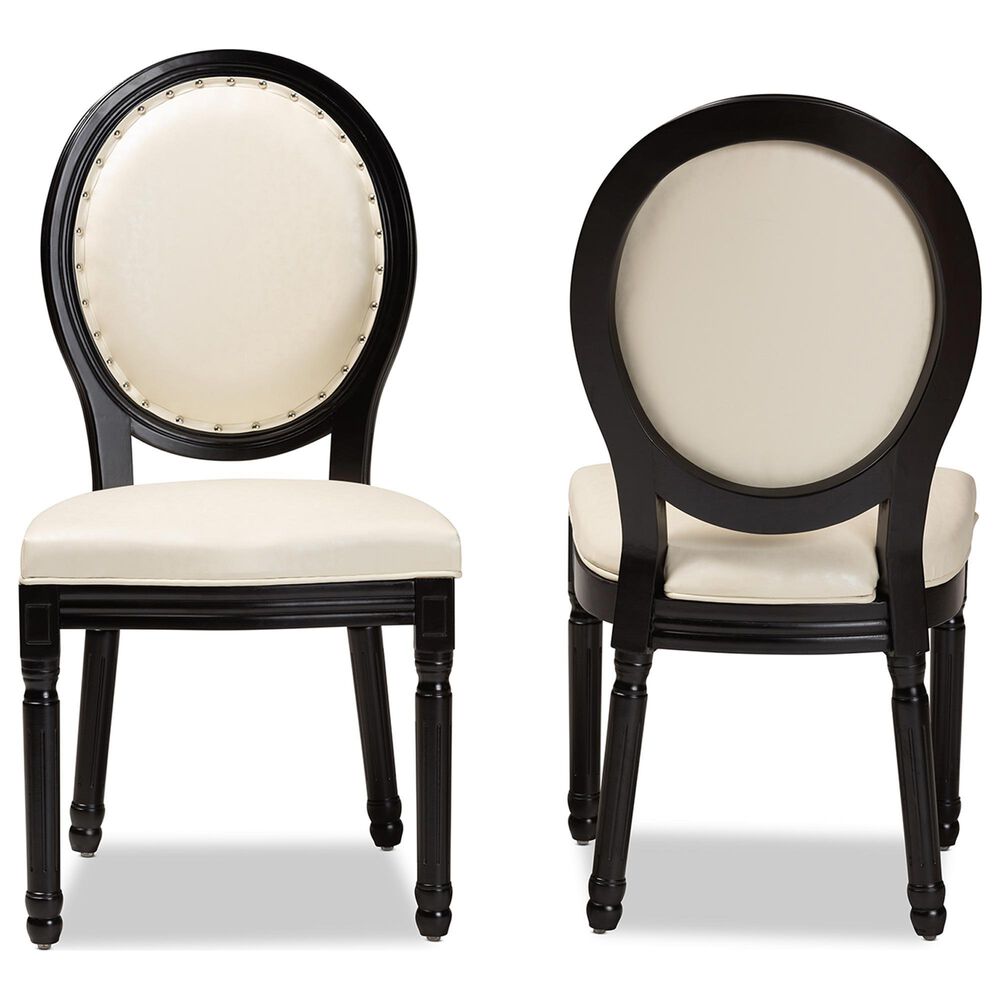 Baxton Studio Louis Side Chair with Beige Cushion in Black (Set of 2), , large