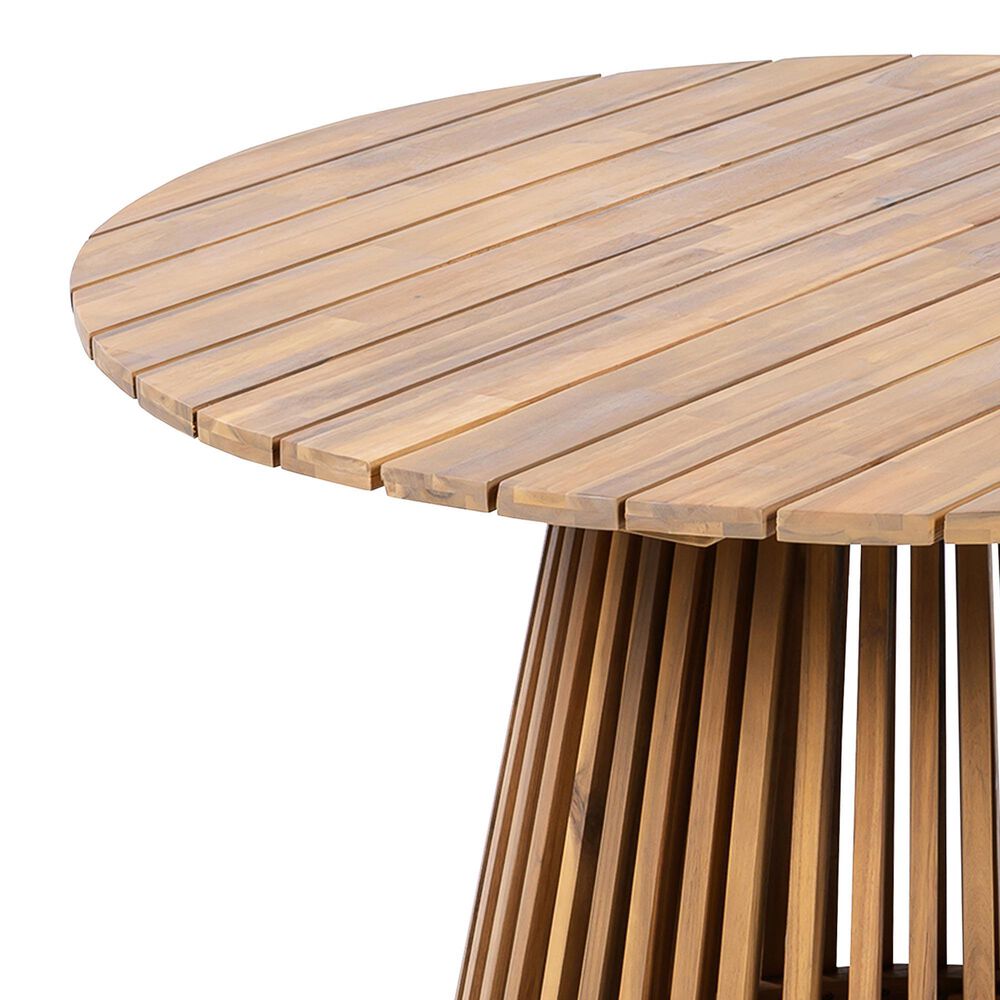 Hearth and Haven Outdoor Round Dining Table in Light Teak - Table Only, , large