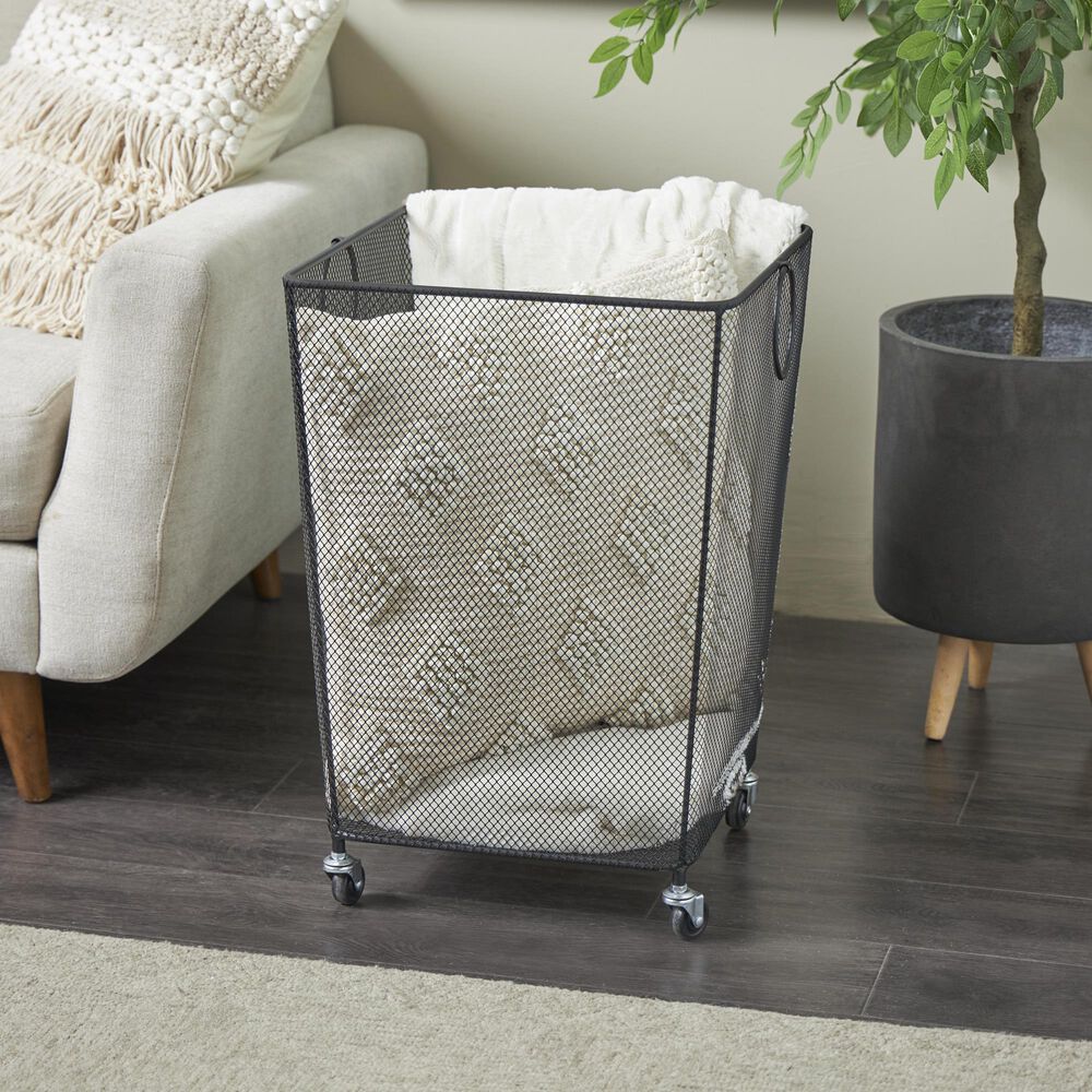 Maple and Jade Laundry Storage Cart with Ring Handles in Matte Black, , large