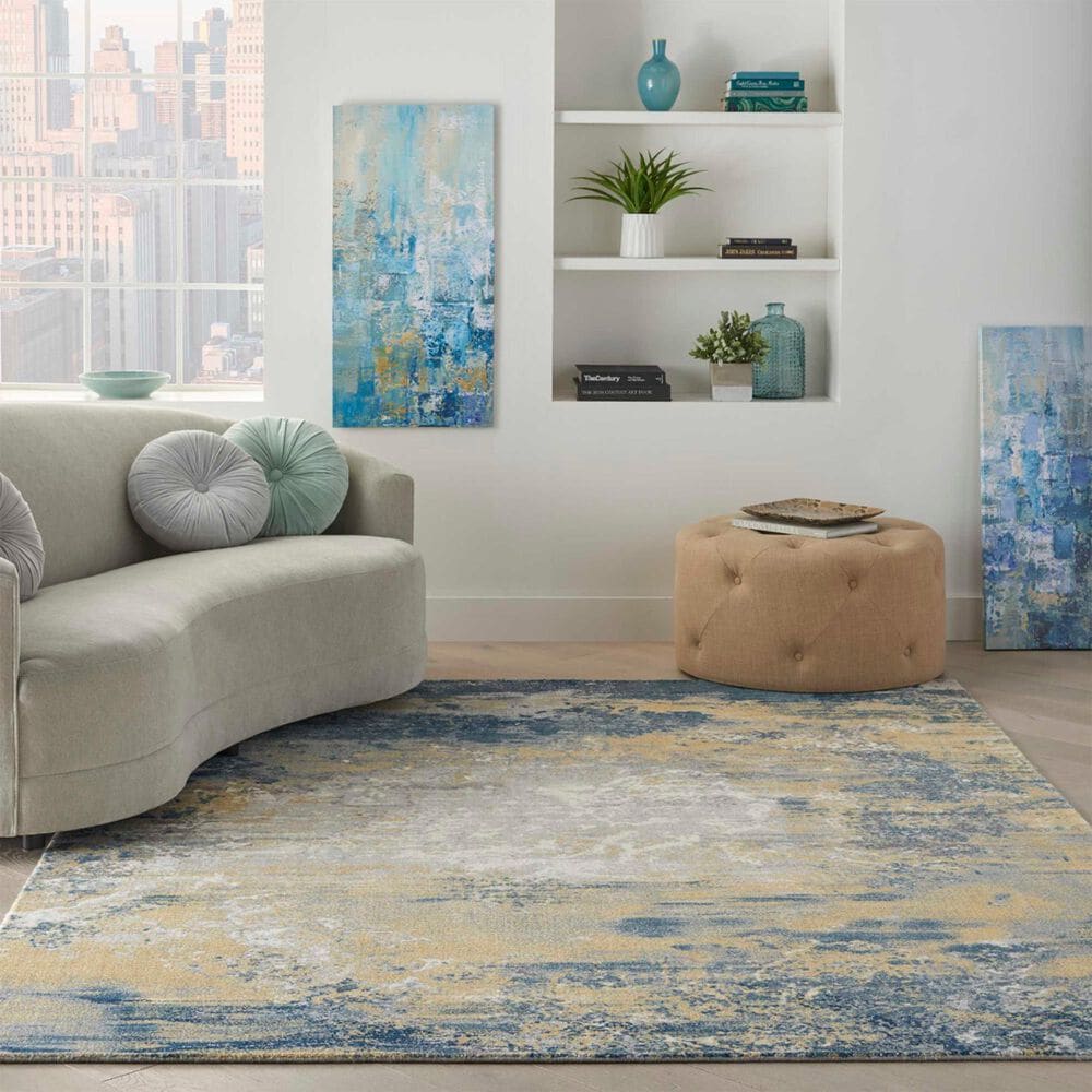 Nourison Twilight  5&#39;6&quot; x 8&#39;6&quot; Navy and Gold Area Rug, , large
