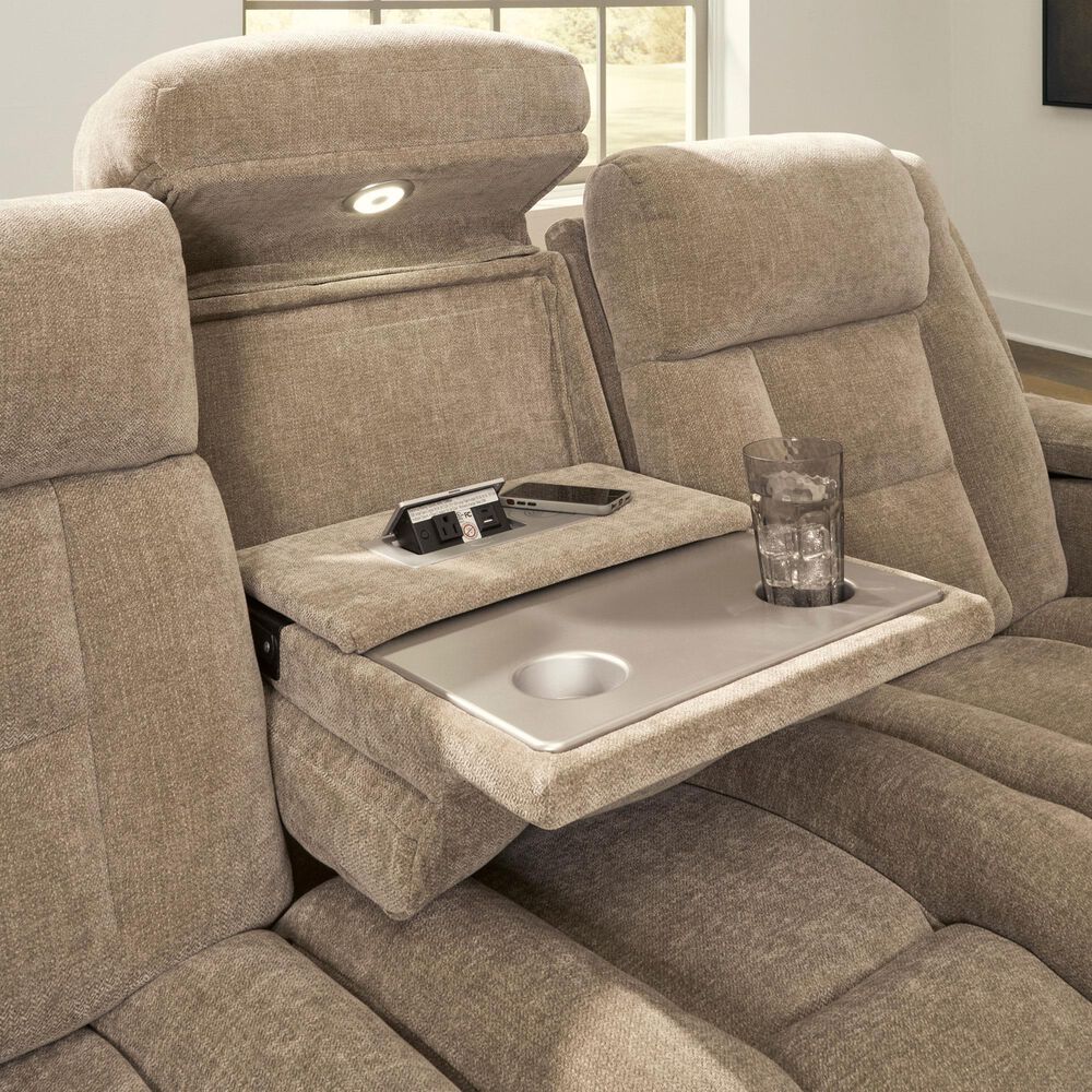 Ashley Mixed Motion Power Reclining Sofa in Brownstone, , large