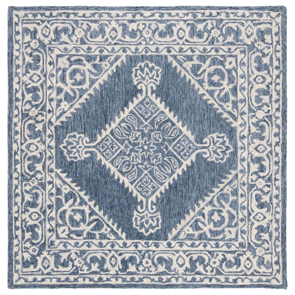 Safavieh Micro-Loop MLP605M 5" Square Blue and Ivory Area Rug, , large