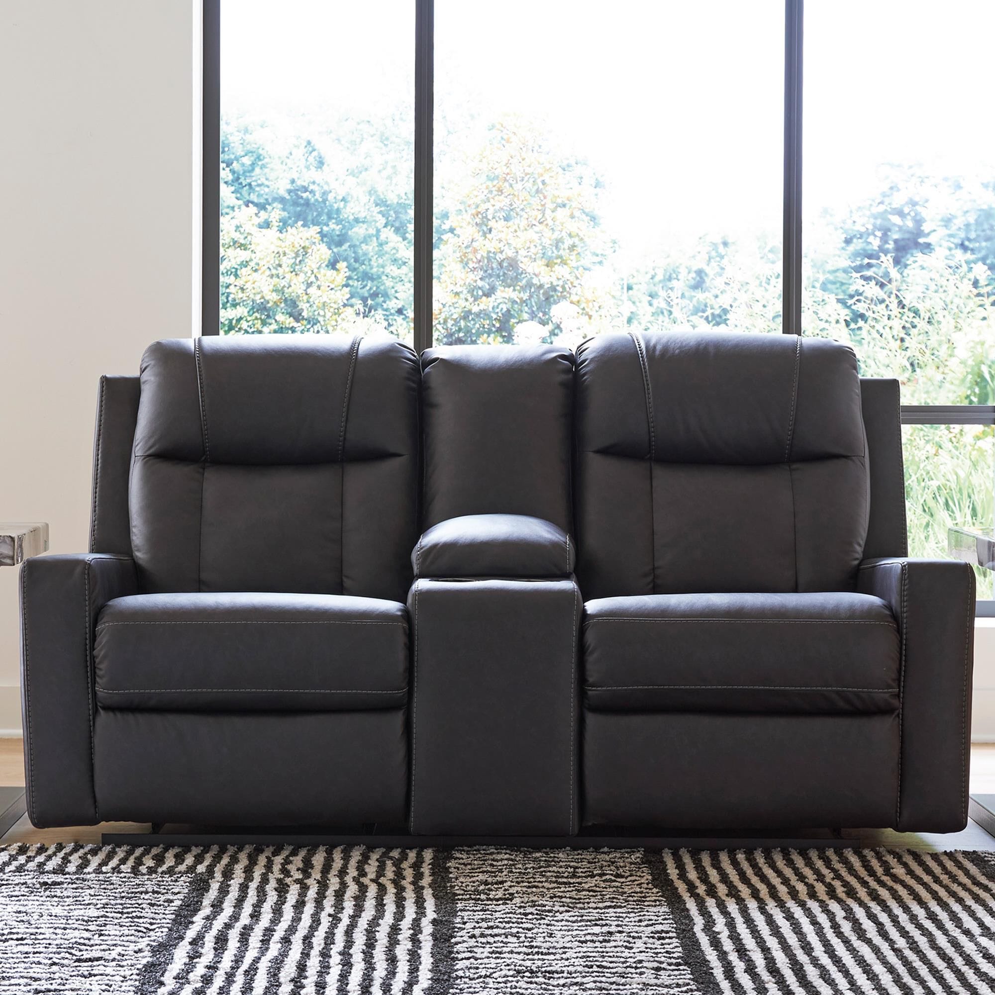 Ashley Mackmenville Manual Double Reclining Console Loveseat in Carbon
