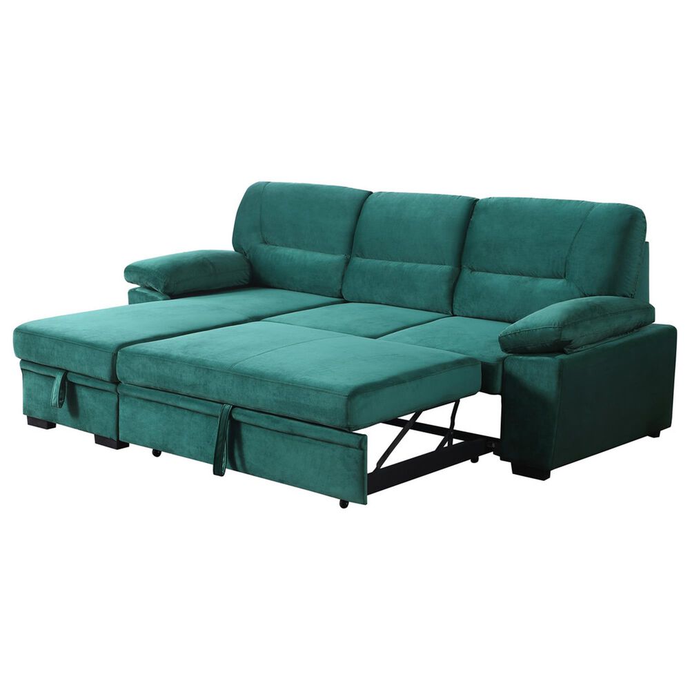HOMLUX 97.5"W Velvet Sleeper Sectional Sofa with Reversible Storage Chaise, in Green, , large